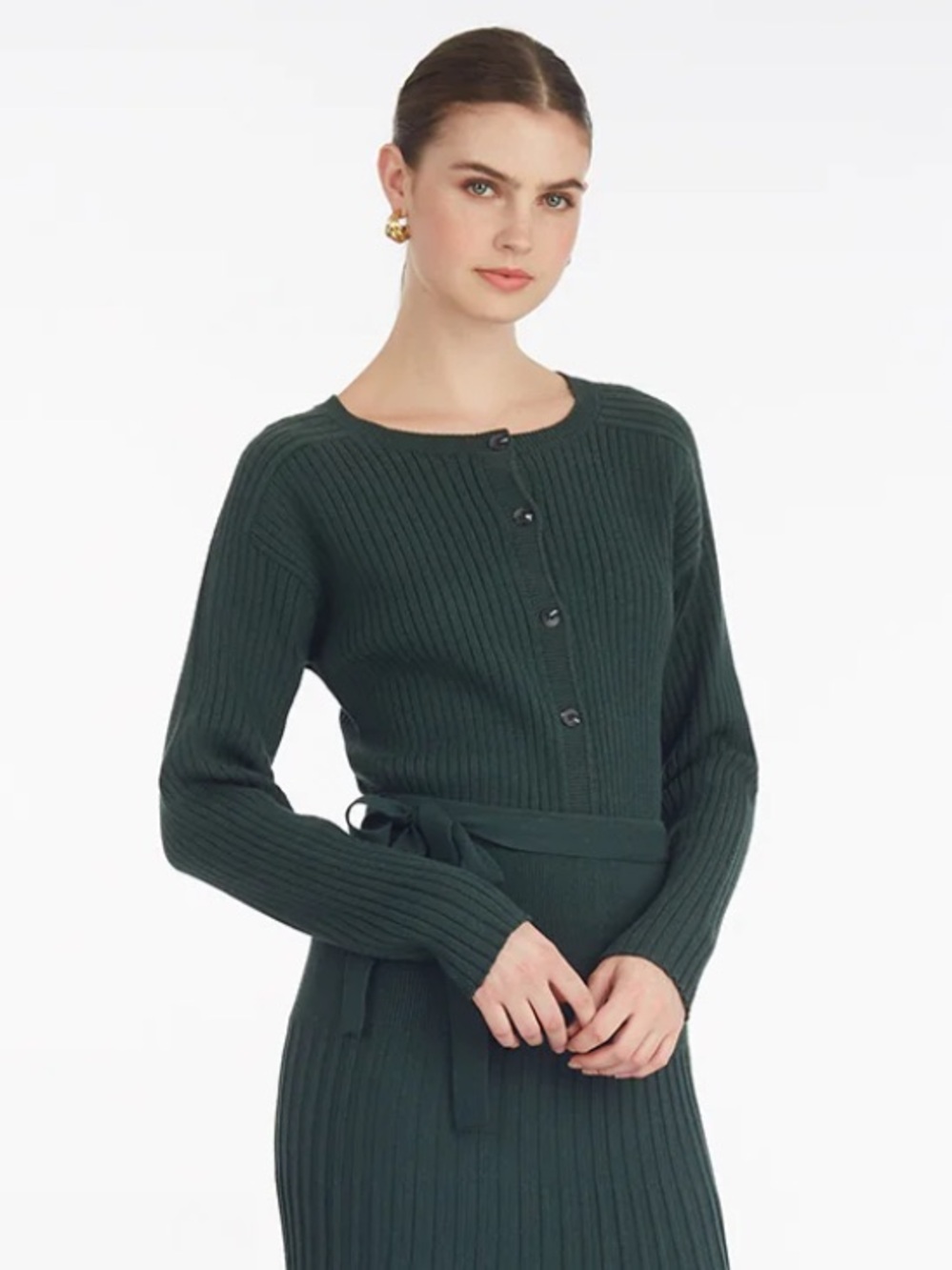 Draper James Forest Green Luxe Cropped Ribbed Cardigan Sweater NWT